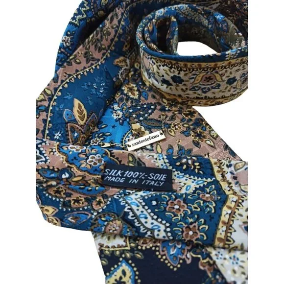 SANTOSTEFANO Blue Paisley Silk Tie ITALY 60”/ 4” EC